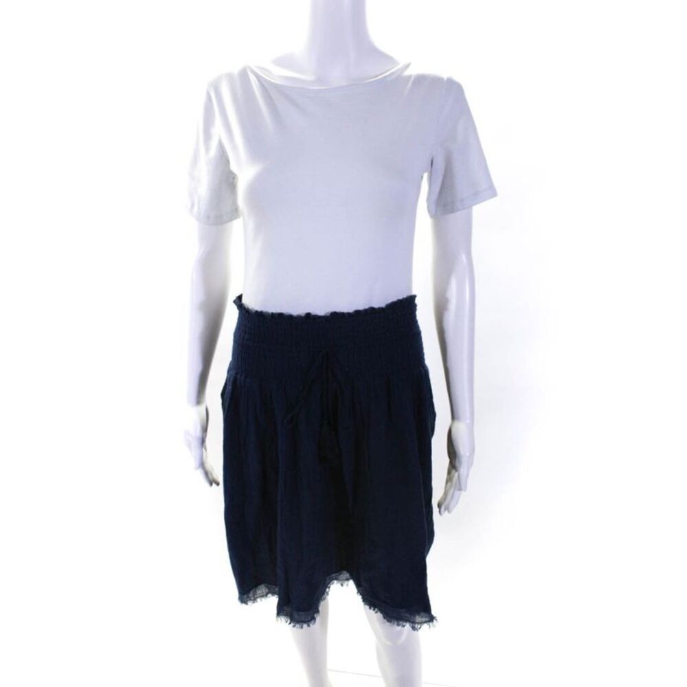 Margaret OLeary Women's Smocked Waist Tassel Fringe Hem Midi Dress Blue Size M